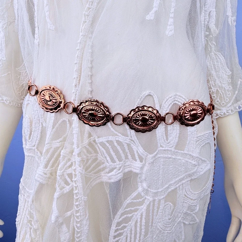 Y2K Concho Chain Belt Womens OS Rose Gold Western Southwestern Boho Thunderbird